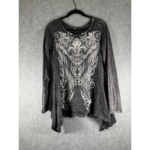 Moral Blouse Women Medium Black Paisley Grunge Rock‎ & Roll Oversized Flowy Dark - Picture 1 of 8